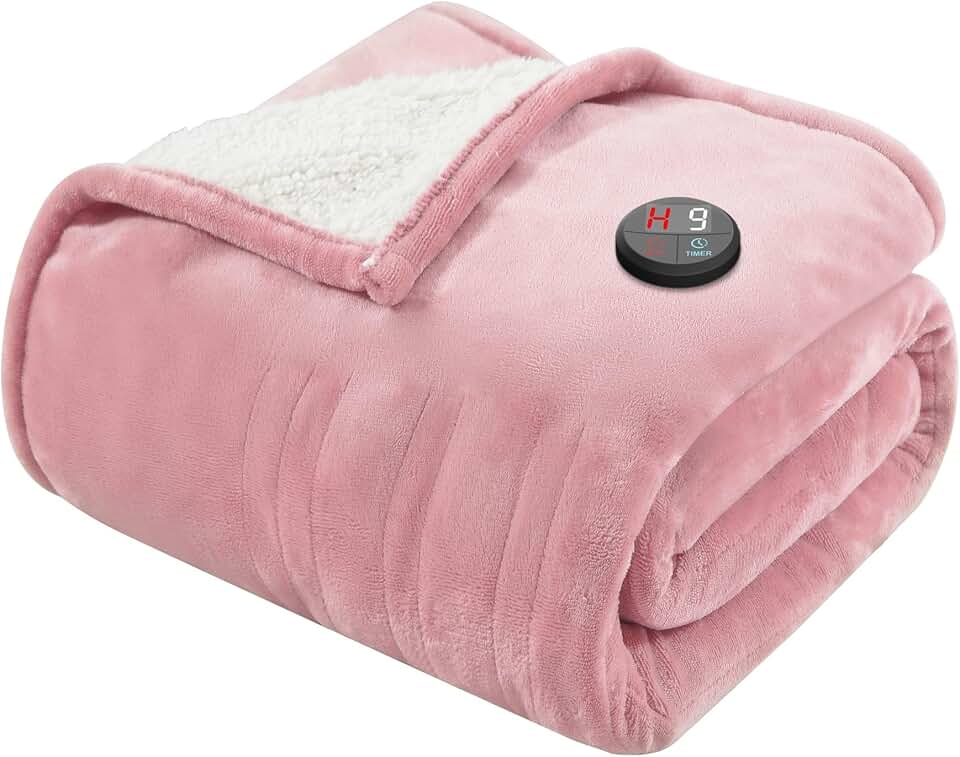 GOTCOZY Heated Blanket 50"x60"- Cozy Warm Electric Throw(Rose) | Soft Flannel &amp; Sherpa Fabric Heated Throw Blanket,Multiple Heat &amp; Timer Settings,Overheat Protection,Easy to Operate OEKO-TEX STANDARD 100