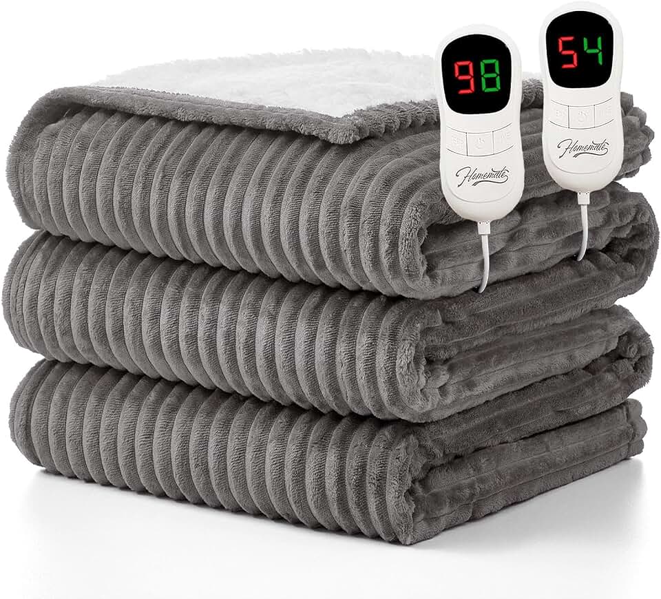 Homemate Electric Heated Heating Blanket Queen Size 84"x90" Dual Control | ETL Certified 2/4/6/8H Auto-Off 10 Heat Level Overheat Protection Machine Washable Flannel Sherpa,Cold Room Cold Sleeper Gift OEKO-TEX STANDARD 100