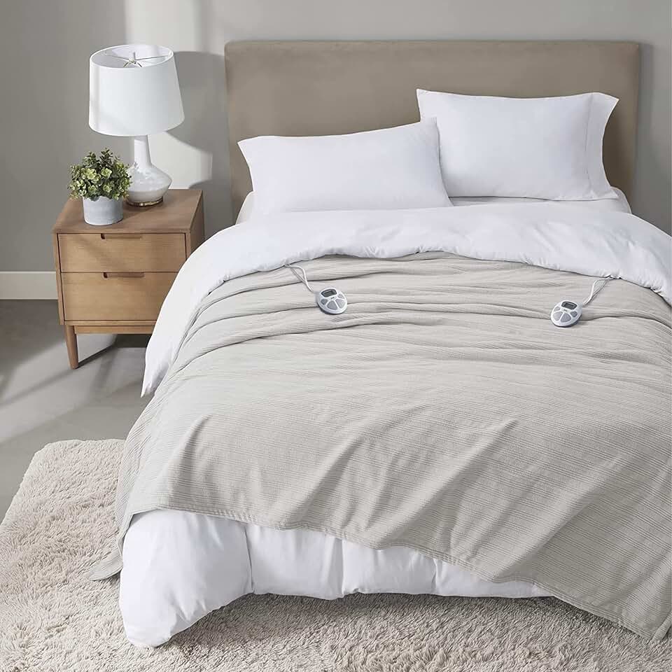 Serta Heated Blanket Queen - Fleece, 10 Heat &amp; Machine Washable | 10 Heat Settings &amp; Auto Shut Off , Tri-Rib Textured Comfort Blanket , Ultra-Soft &amp; Easy Care