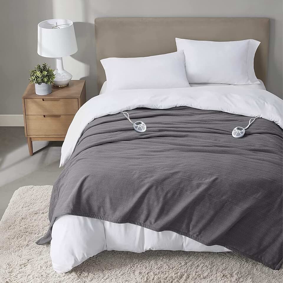 Serta Heated Blanket King - Fleece, 10 Heat &amp; Machine Washable | 10 Heat Settings &amp; Auto Shut Off , Tri-Rib Textured Comfort Blanket , Ultra-Soft &amp; Easy Care
