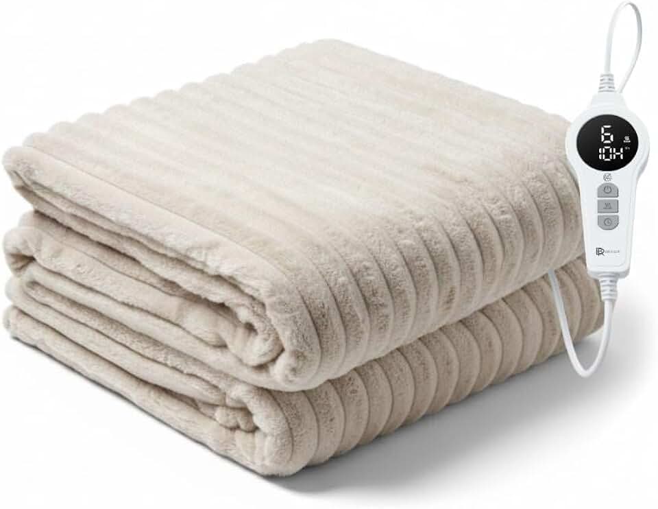 BR Bringer® Heated Blanket, 6 Heat Settings, Nordic Taupe, 70.9 x 51.2 in | Auto shut-off and overheat protection with a timer up to 10 hours - soft machine-washable fabric for cozy everyday warmth