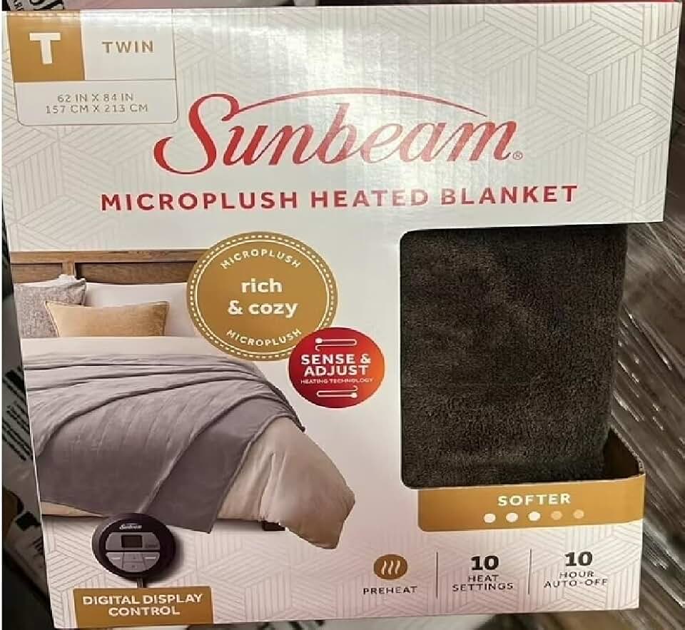 Sunbeam Royal Luxe Night Fog Heated Blanket 12-Heat Settings Auto Off Machine Washable Twin