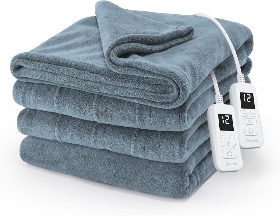 Sunbeam Royal Luxe Microplush Heated Blanket 12 Heat Cadet Blue Full