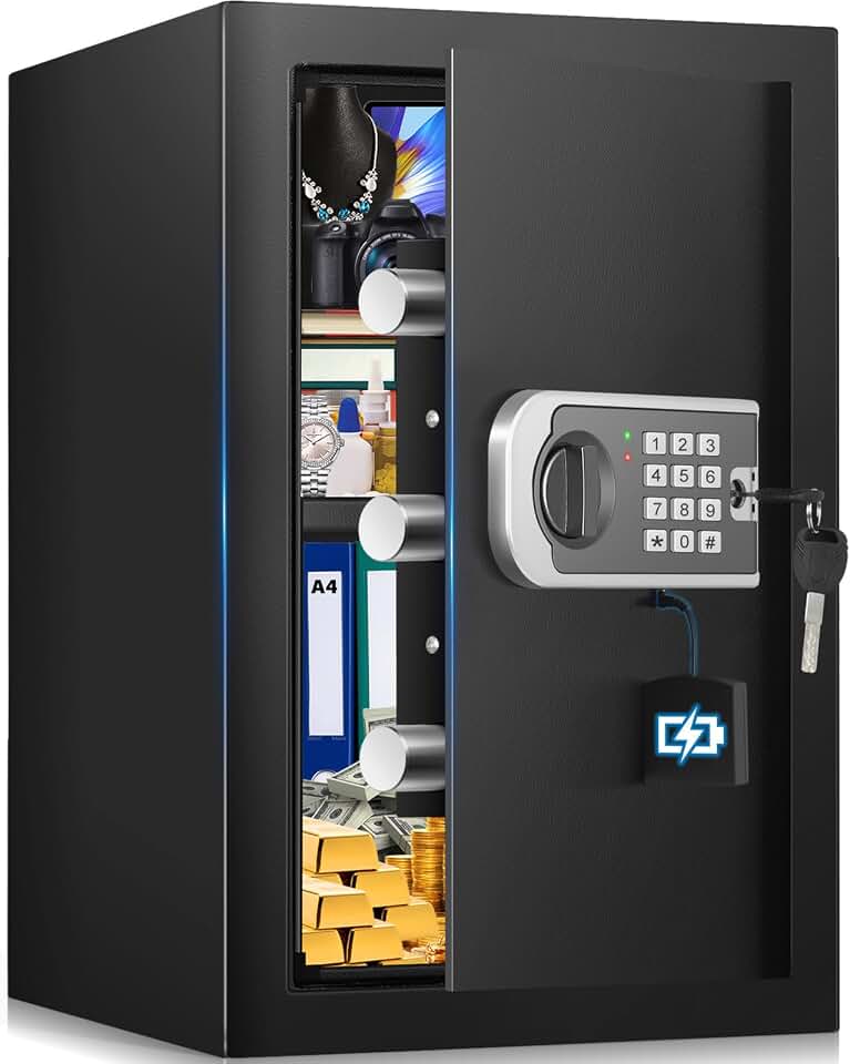 [16.54" Tall] Safe Box, 2.8 Cuft Home Safes With Fireproof Bag | Anti-Theft Security Safes for Home with Programmable Keypad Keys, Digital Safety Box for Money Documents Valuables Jewelry Recycled Claim Standard Blended