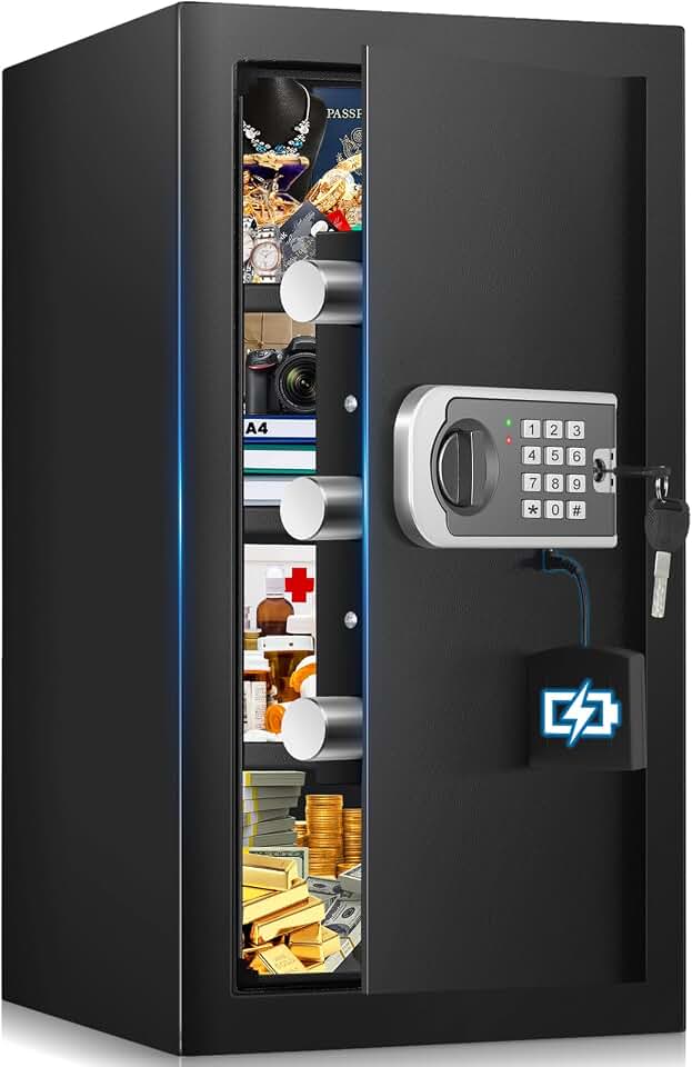 23.6" Tall Large Home Safe, 4.6 Cuft Safe Box with Fireproof Waterproof Bag | Security Safes for Home with Programmable Keypad Keys, Smart Alert, Mute Mode, Anti-theft Digital Safe fo Valuables Recycled Claim Standard Blended
