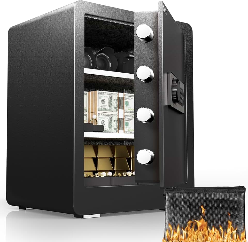 DAYI Safe Box, 2.0 Cu. Ft. Home Safes with Fireproof Bag for Valuables Docs | Digital Keypad, Dual Alarm System, Solid Alloy Steel, Pry-resistant Door, LED Interior Light, Backup Keys for Home &amp; Business Recycled Claim Standard Blended