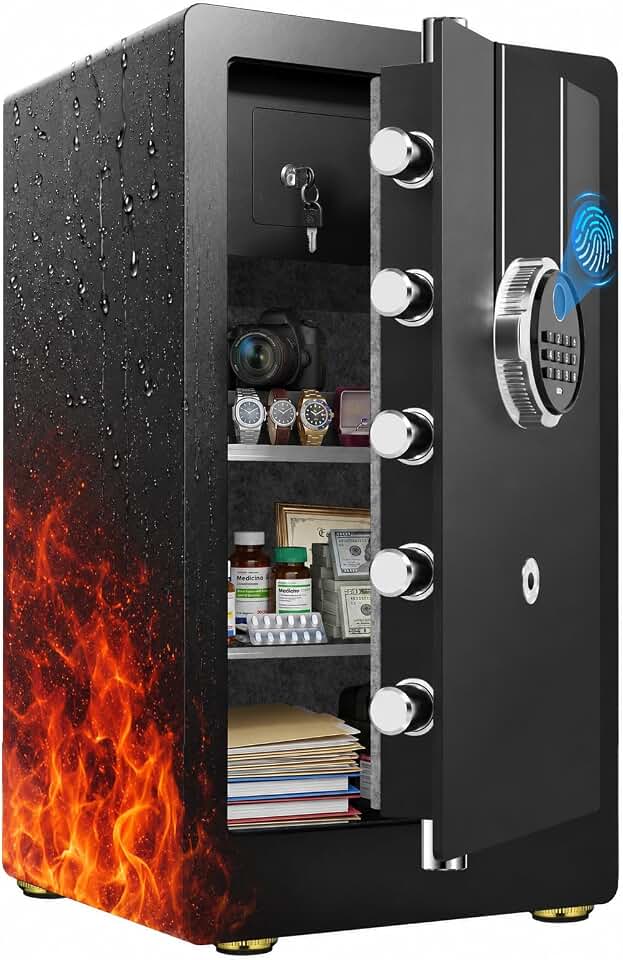 31.5''H Large Fireproof Waterproof Safe for Home Office | 1800°F Fire Protection for 35 Minutes, 85 LBS Heavy Duty Biometric Safe with Fingerprint Keypad Lock, Anti-Theft Alarm