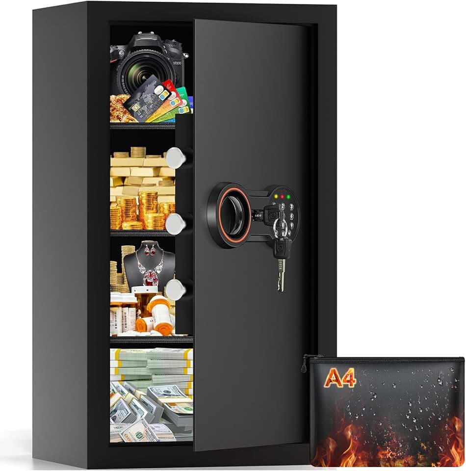 6.0 Cu Ft Large Safe Box for Home Use, 27.6"H Heavy Duty Home Safe | with Alarm System, Removable Shelves, Wall/Floor Mountable Anti-theft Security Safe for Money Jewelry Documents