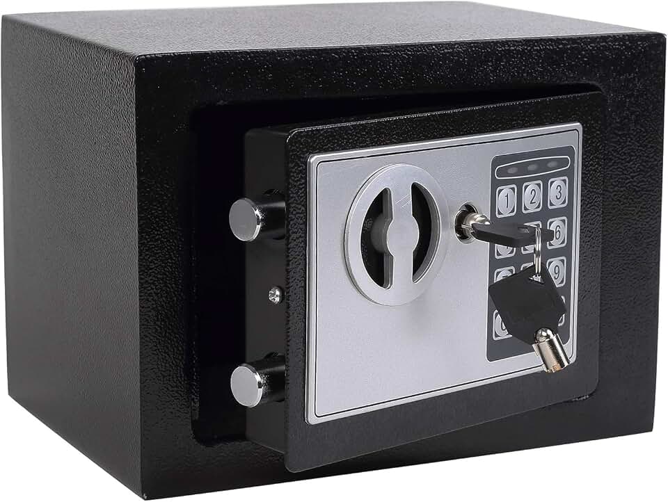 Yuanshikj Small Steel Security Safe Box with Keypad,Key;0.23 CuFt, Black | Electronic Digital Secure,9.1" W x 6.7" D x 6.7" H,Hidden for Home Dorm Apartment Hotel Office Cash Jewelry Storage