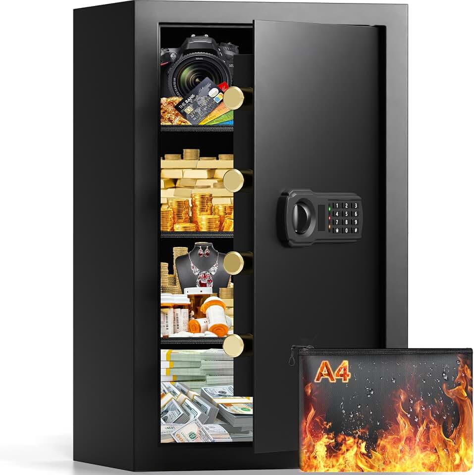 7.0 cu ft Large Safe Box for Home &amp; Office | 27.56"H Anti-Theft Safety Box | Double Safer - Add A4 Fire Waterproof Bag | Combination Lock &amp; Removable Shelf | Security Document Safe for Valuable Medicine