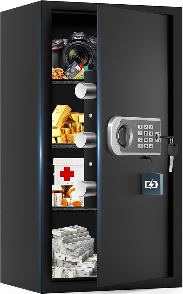 27.56"H Steel Safe Box, 6.0 Cuft Home Safes with Fireproof Waterproof Bag | Digital Security Safes with Programmable Keypad Keys, Smart Alert, Mute Mode, Anti-theft Safety Box for Documents Valuables Recycled Claim Standard Blended