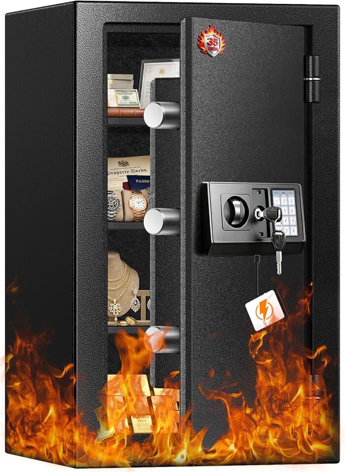 [𝟑𝟓𝐌𝐢𝐧 𝟏𝟕𝟎𝟎°𝐅] Fire Proof Safe for Home Documents 5.0 Cuft | Fireproof Safe for Home , Home Safes With Removable Shelf, 𝟒𝟒𝐋𝐛𝐬 Heavy Duty Safes with Anti-theft for Home, Office Recycled Claim Standard Blended