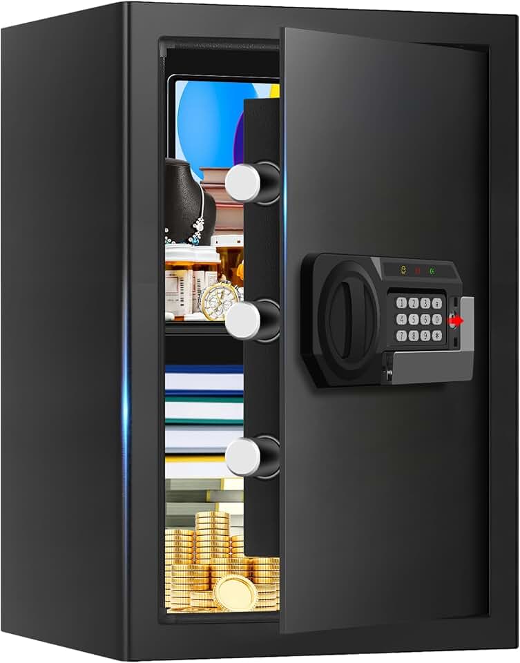 3.3 Cuft Large Home Safes Water and Fireproof, Anti-theft Floor Safe for Home Use with Programmable Keypad, Alarm System and Spare Keys, Digital Home Safes for Documents, Medicine