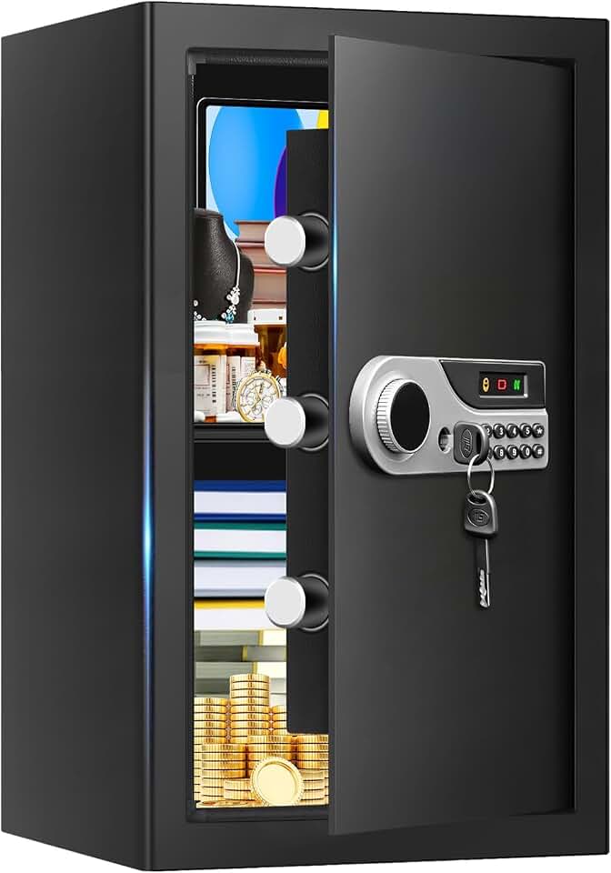 3.4 Cub Large Safes for Home Use Fire and Water Proof, Anti-Theft Digital Security Safe Box with Electronic Keypad and Key, Fire Proof Safe for Home Documents Medicine Firearm Money Valuables