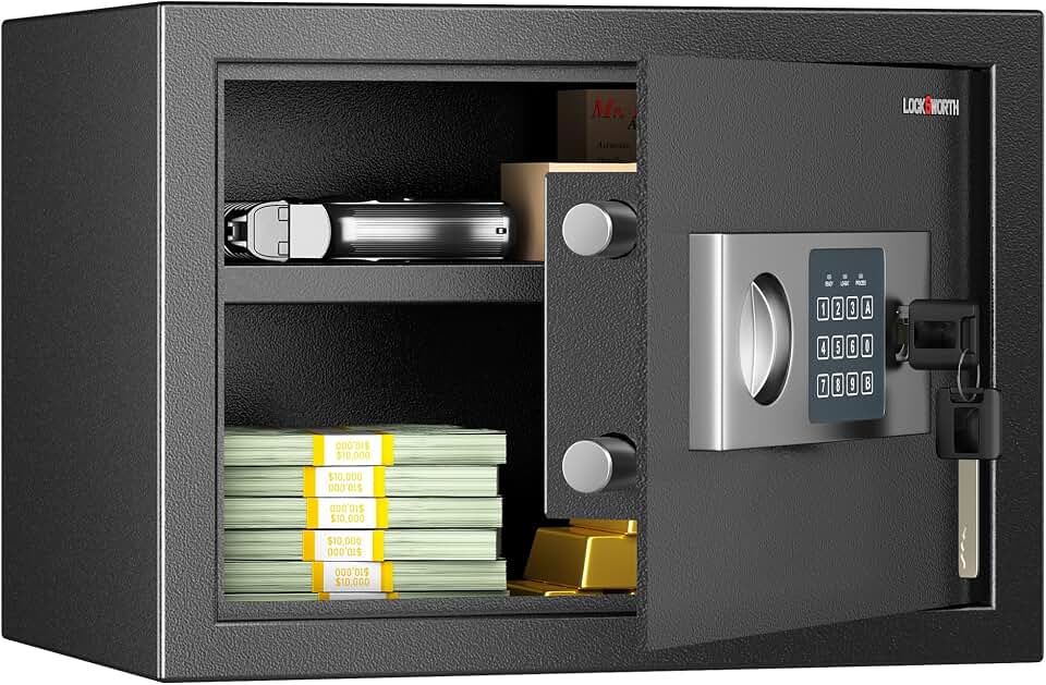 Locksworth Safe for Home, 0.6 Cubic Feet Safety Box, Lock Box for Money, Jewelry, Documents and Guns, Digital Security Safe for Office, Hotel and Personal Use, 13.8"W x 9.8"D x 9.8"H