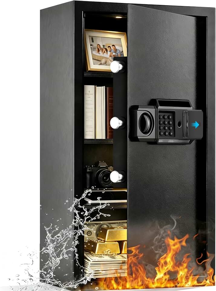 Large Biometric Fireproof Safe, 7.0 Cub Fingerprint Safe for Home Office | Quick Fingerprint Unlock, Anti-Theft Alarm, Mute Mode, Anchor Design, Sensor Light, Removable Shelf
