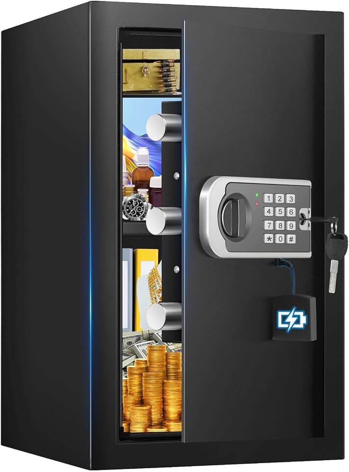 [19.7" Tall] Safe Box, 3.5 Cuft Home Safes with Fireproof Waterproof Bag | Security Digital Safe for Home with Programmable Keypad Keys, Smart Alert, Mute Mode, Anti-theft Document Safe for Valuables Recycled Claim Standard Blended