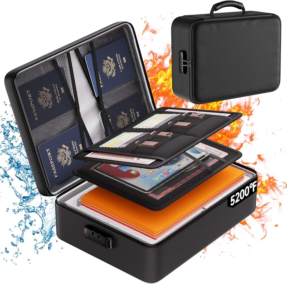 DocSafe 5200°F Fireproof Document Organizer Box with Lock, Heat Insulated | Upgraded Fire＆Water-Resistant Box 8 Layers File Organizer,Portable Home Travel Safe Storage for Important Documents and More Global Recycled Standard
