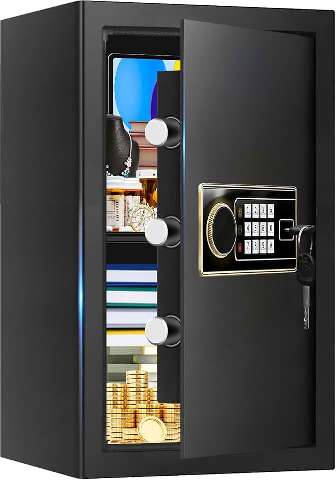 3.4 Cuft Large Safe Box for Home, Digital Security Safe with Programmable Keypad and Key Lock, Home Safe for Document Money Valuables