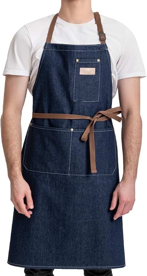 ROTANET Denim Apron for Men Work with 3 Pockets, Jean Aprons for Shop, Chef | 34" x 28", Heavy Duty, Big Large Apron for Men Women, Unisex, for Woodworking, Machinist, Gardening, Painting