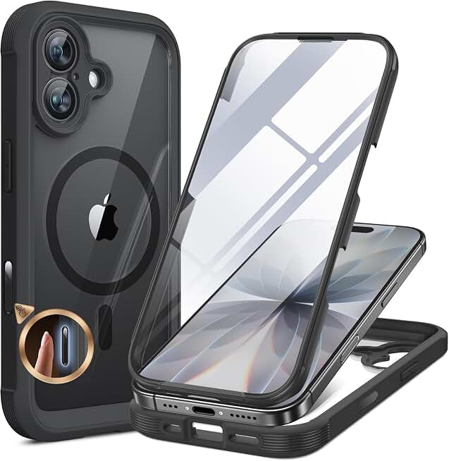 Miracase for iPhone 17 Case 6.3'', Full-Body Bumper Military Drop Protection Outdoor Phone case with Built-in Glass Screen &amp;Camera Control,Easy Installation,No Gap,Compatible with MagSafe,Black Global Recycled Standard