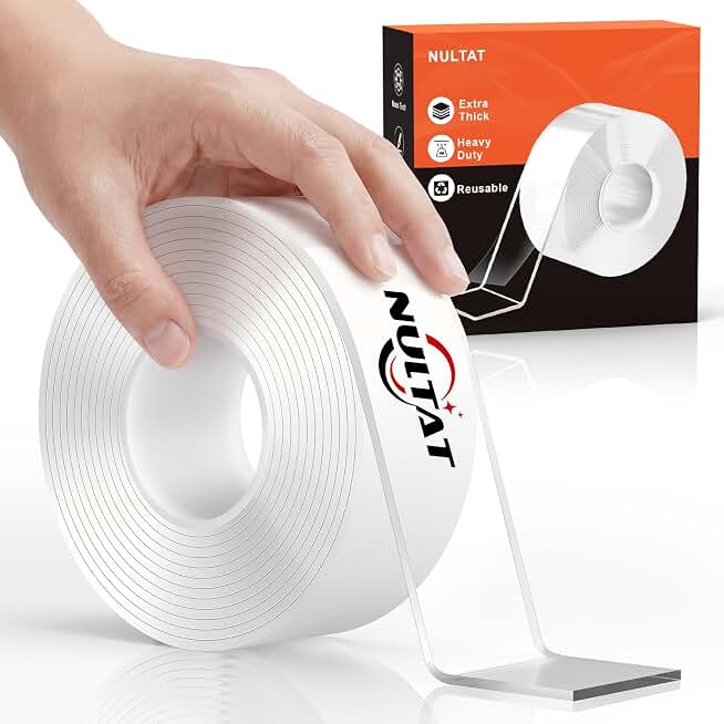 NULTAT Double Sided Tape Heavy Duty, Nano Reusable, Removable, Washable Double Stick Tape for Wall, Multipurpose Clear Adhesive Tape 1.18" x 120"(10 Feet)