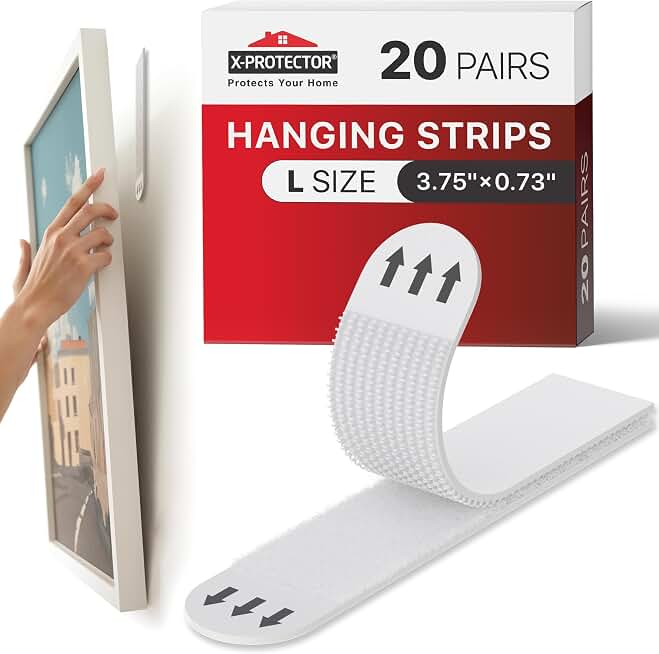 X-Protector Picture Hanging Strips - 20 Pairs Damage Free Picture Hangers | Self Adhesive Hangers Without Nails - Heavy Duty Wall Hanging Strips - Wall Sticky for Hanging Up to 20 LBS (Size L)