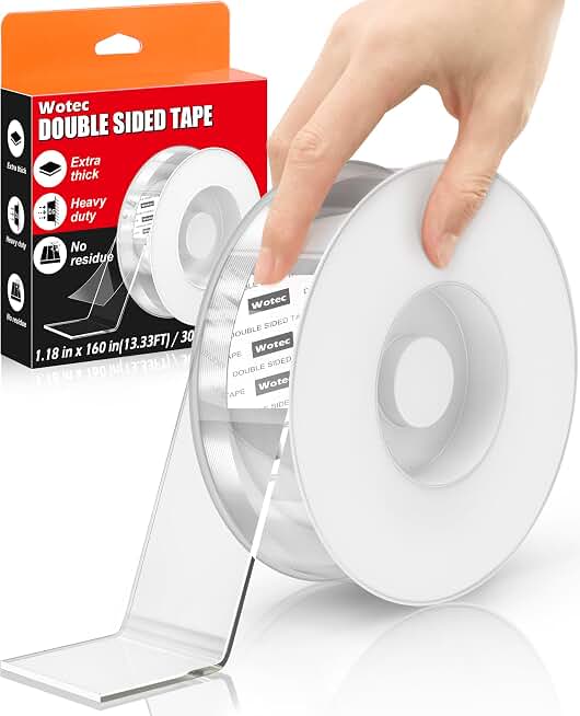 Wotec Extra Large 1.18 in x 160 in Double Sided Tape Heavy Duty Removable | Clear &amp; Tough Nano Tape, Multipurpose Mounting Tape Picture Hanging Strips Adhesive for Poster Carpet
