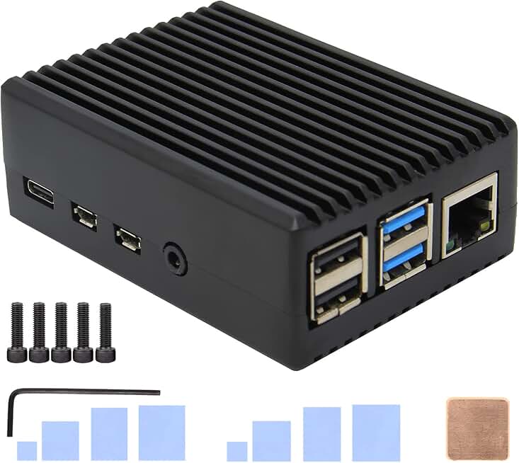 Geekworm P173 Heavy Duty Passive Cooling Aluminum Case for Raspberry Pi 4 | Fanless, Silent, With Heatsink Pillar, CPU Copper Shim and Thermal Pads