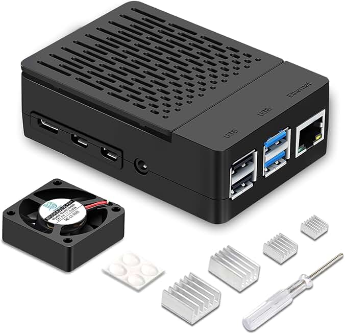 iUniker Case for Raspberry Pi 4, ABS Pi 4 Case with Cooling Fan, Pi 4 Heatsink, Simple Removable Top Cover for Pi 4 Model B/ 4B