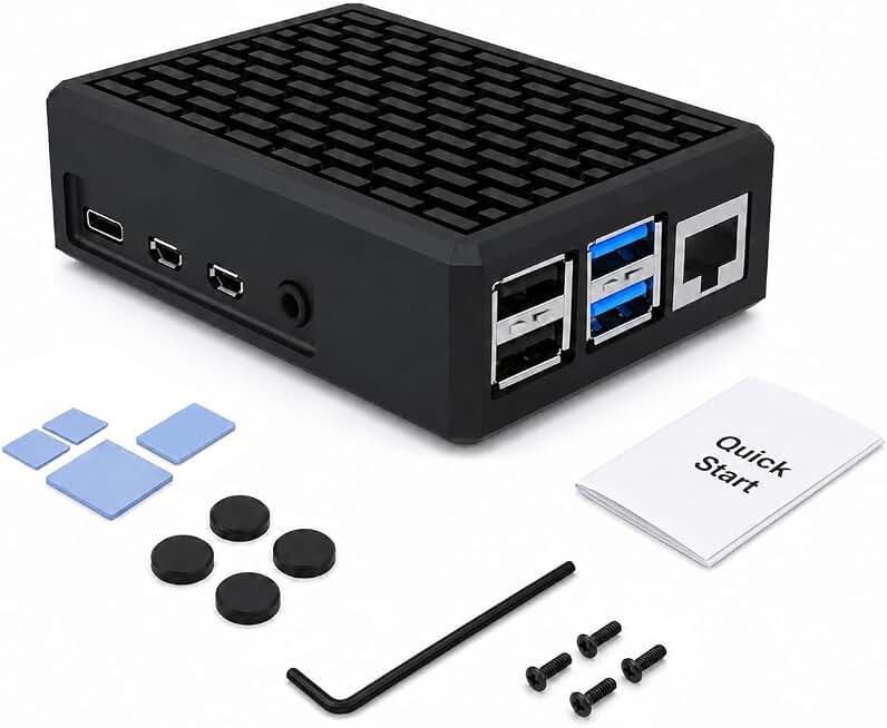 iUniker Aluminum Case for Raspberry Pi 4 Model B, Fanless Passive Cooling Metal Enclosure with Thermal Pads, Silent Heatsink Case, GPIO Port Access