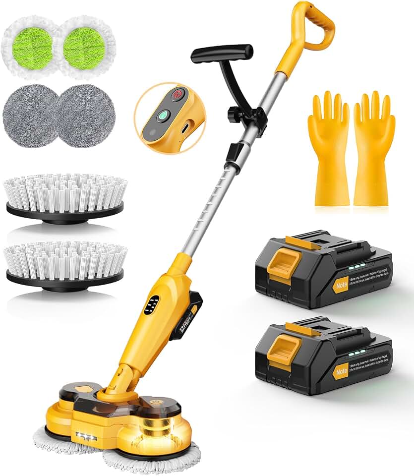 qimedo Cordless Electric Mop M3, 6000mAh, 2-in-1 Power Scrubber &amp; Mops | 800RPM Floor Scrubber Machine, Automatic Spin Mops with Smart Display, Rotating Mop with LED Light &amp; Water Spray Global Recycled Standard