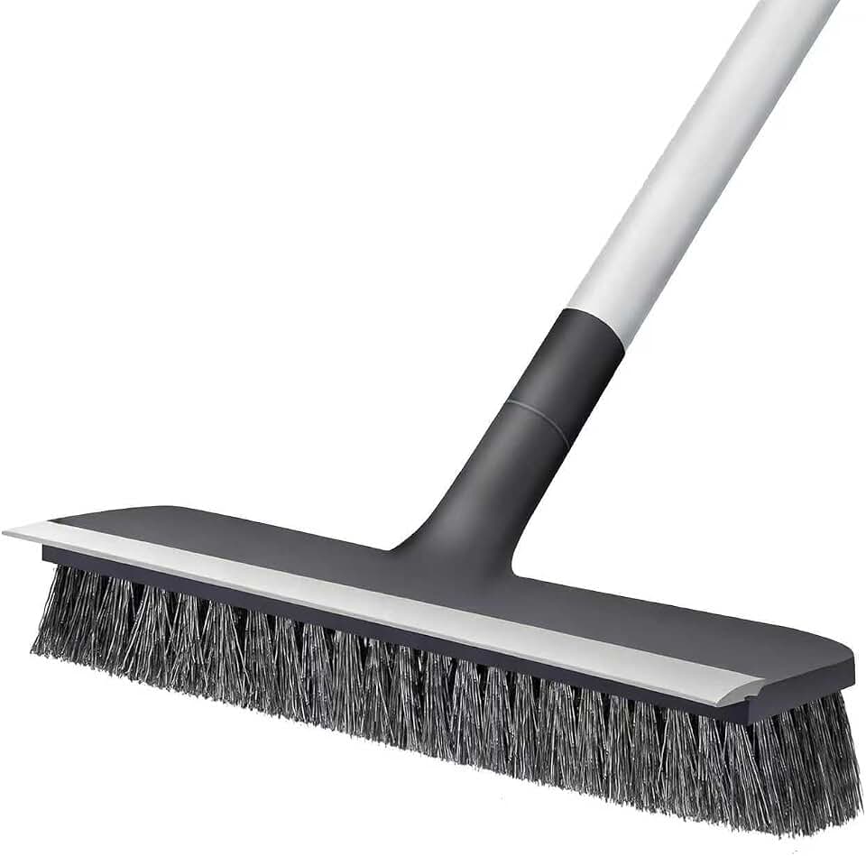 Floor Scrub Brush for Cleaning Bathroom,Kitchen,Patio,Tile,Garage and Deck | Adjustable Long Handle; 2-in-1 Scrape and Heavy-Duty Stiff Bristle; Hanging Hook; Dureable;