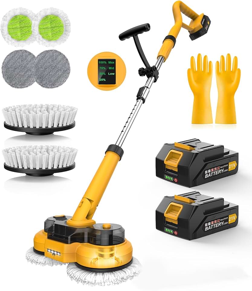 qimedo Cordless Electric Mop M1, 2-in-1 Spin Mop &amp; Floor Scrubber | 800RPM electric floor Machine, 6000mAh Battery, Smart Display, LED Light &amp; Water Spray for hardwood, tile and laminate floors