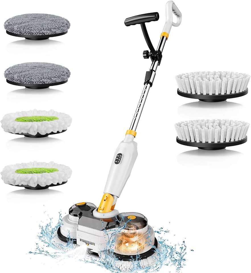 Cordless Electric Mop for Dewalt 20V Battery (NO Battery), 2 in 1 Electric Spin Mop &amp; Electric Floor Scrubber Machine with LED Light &amp; Water Spray,800 RPM Electric Mops for Floor