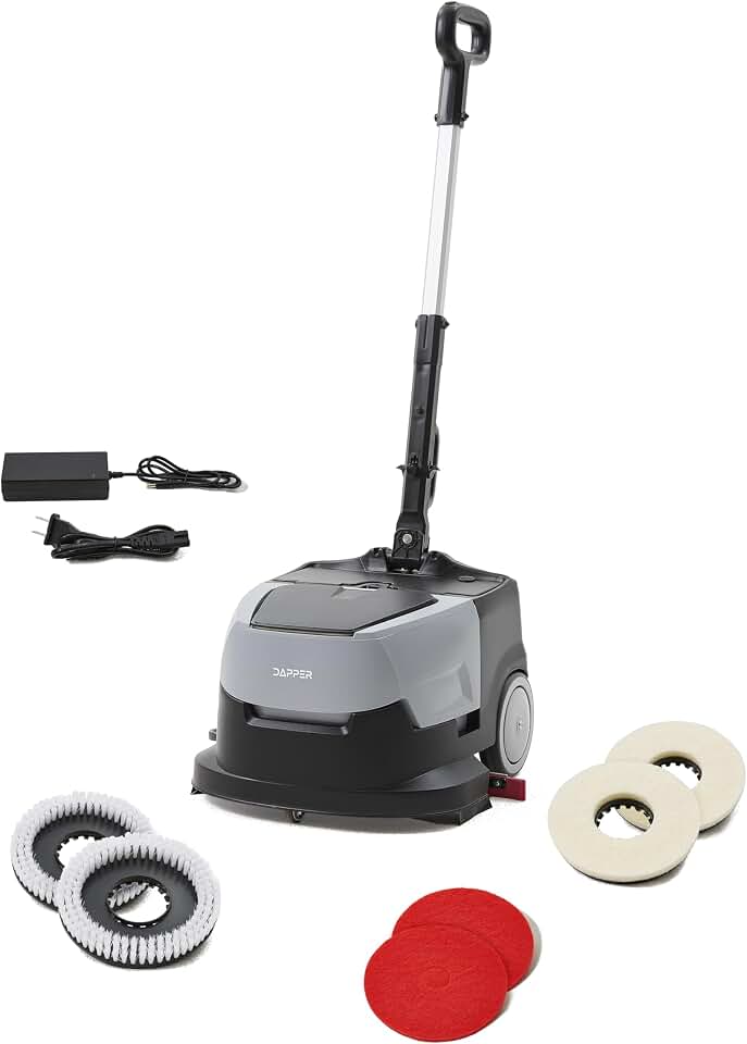 Battery Powered Walk Behind Mini Automatic Floor Scrubber Machine – Compact &amp; Portable, 15” Cleaning Width, 90-Minute Runtime, 170 RPM – Ideal for Small Commercial Spaces, Offices, Retail &amp; More