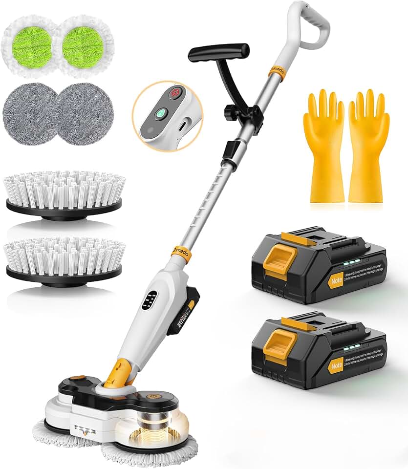 Qimedo Battery Electric Mop, Cordless Electric Scrubber &amp; Flat Mop for Floor Cleaning, Best Automatic Spin Mops with Smart Display,Rotating Mops with LED Light &amp; Water Spray Global Recycled Standard