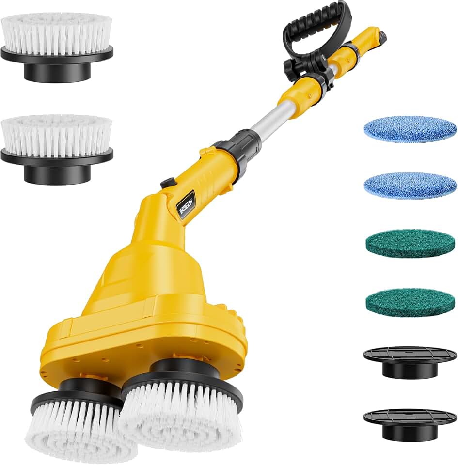 NATBEESY 2 in 1 Electric Spin Scrubber Compatible with DeWalt 20V Battery(Tool Only), Dual-Head Power Scrubber, 680/1200 RPM, 45° Adjustable Head, Extendable Handle for Tile, Tub, Floor &amp; Bathroom
