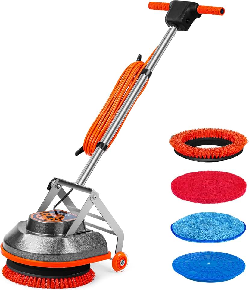 HHQ 15" Floor Buffer Machine, Commercial Floor Scrubber Machine with Brushes and Pads, Heavy Duty Floor Cleaner and Polisher- Deep Clean and Polish Your Floors with Ease