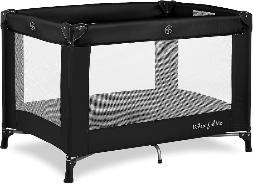 Dream On Me Nest Portable Playard, Lightweight, Foldable, Carry Bag, Black | Breathable Mesh Sides, ASTM Tested for Infants &amp; Toddlers, 30 Lb Limit, Removable 1" Mattress Pad, For Indoor &amp; Outdoor Use