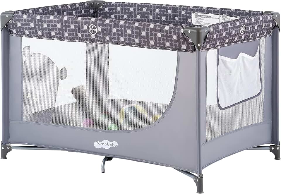 Pamo Babe Pack and Play Portable Crib Baby Playpen Foldable Playard for Infant Toddler with Mattress Pad, Lightweight Unisex Travel Crib Gray