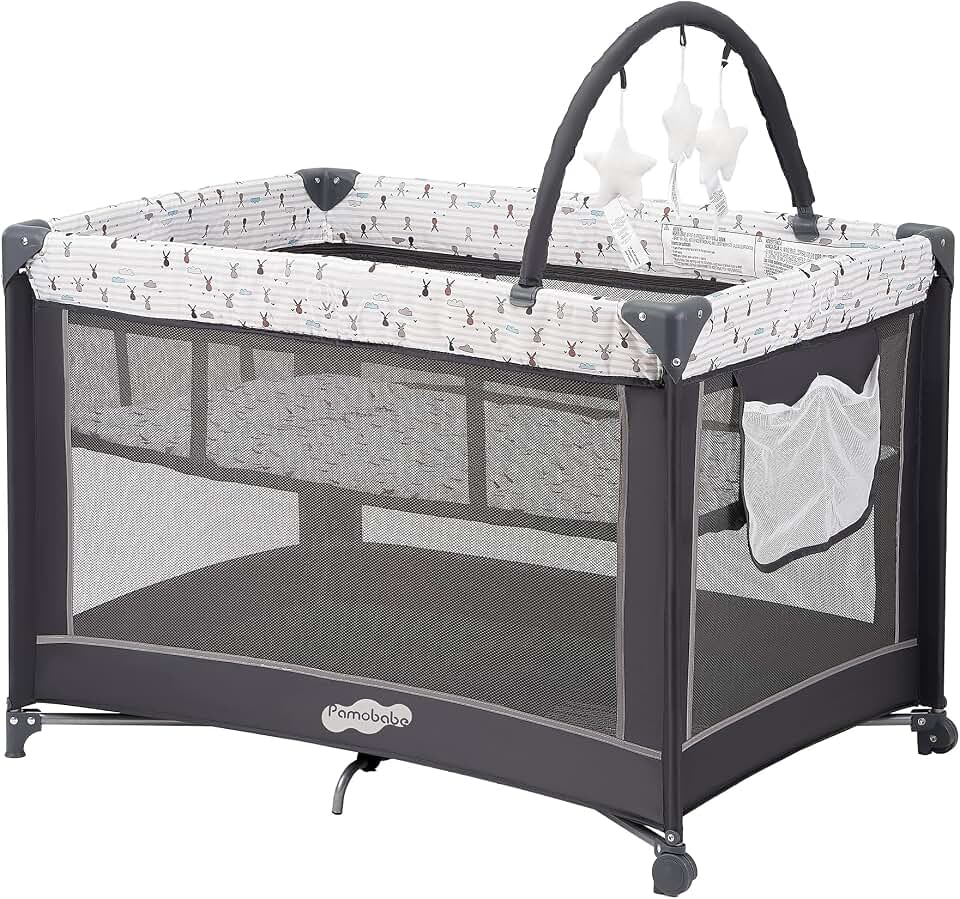 Pamo Babe Pack and Play with Bassinet, Portable Playard for Baby | Foldable portable playard, lightweight crib with compact storage for travel &amp; outdoor use