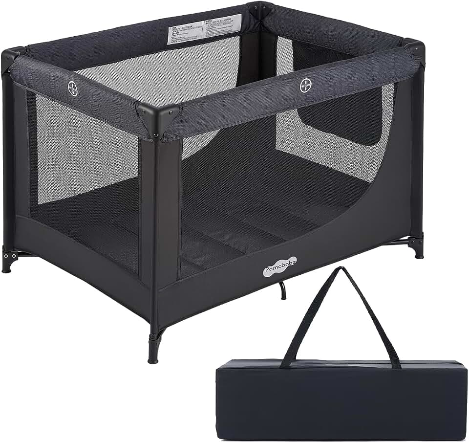 Pamo Babe Pack and Play Portable Baby Crib Foldable Playard Leightweight Travel Playpen for Tooddlers and Infant Black