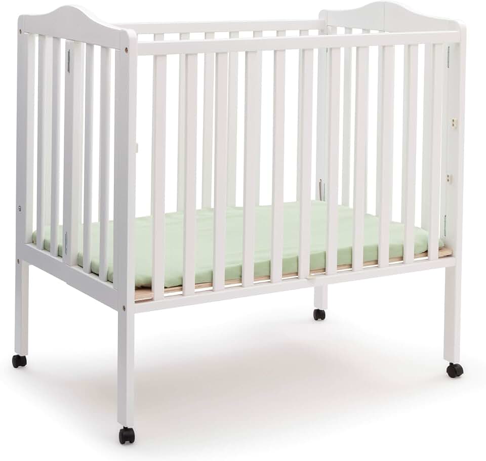 Delta Children Folding Portable Mini Baby Crib with 1.5-inch Mattress - Greenguard Gold Certified, White