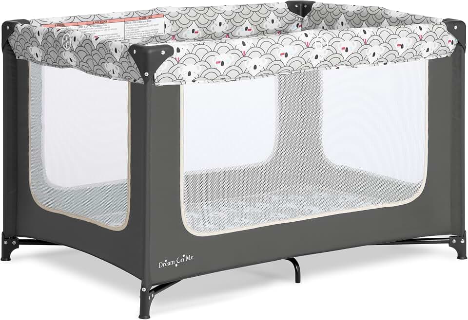 Dream On Me Zodiak Portable Playard, Compact for Travel, Carry Bag, Gray | Removable 1" Mattress Pad, Mesh Sides, Quick Fold, 30 Lb Limit - ASTM Tested for Infants &amp; Toddlers, Indoor &amp; Outdoor Use