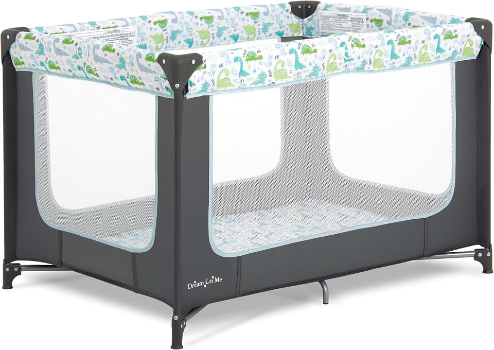 Dream On Me Zodiak Portable Playard, Compact for Travel, Carry Bag, Gray/Green