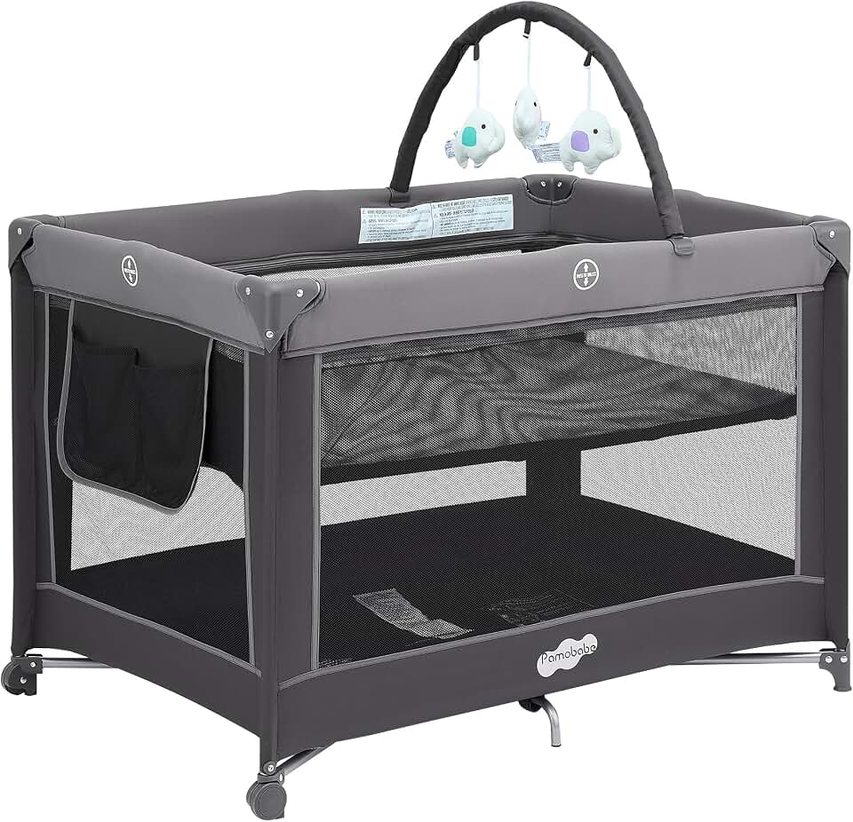 Pamo Babe Foldable Portable Baby Playard Crib for Toddlers | Foldable portable playard, lightweight crib with compact storage for travel &amp; outdoor use