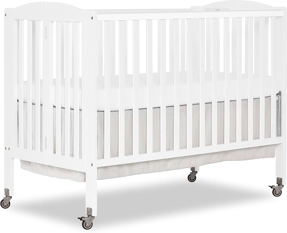 Dream On Me Full Size 2-in-1 Folding Baby Crib, GREENGUARD Gold, White | Patented Quick Folding Design, Compact &amp; Portable, Metal Locking Wheels, 2 Adjustable Heights, BSA Verified, Non Toxic Finish