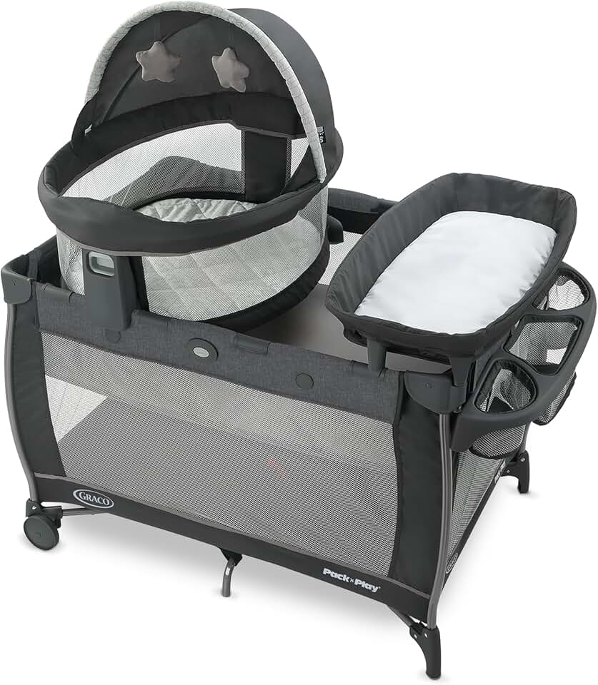 Graco® Pack n Play Dome LX Playard with Baby Bassinet Lightweight Portable Crib Push-Button Fold Travel Crib Redmond Convertible