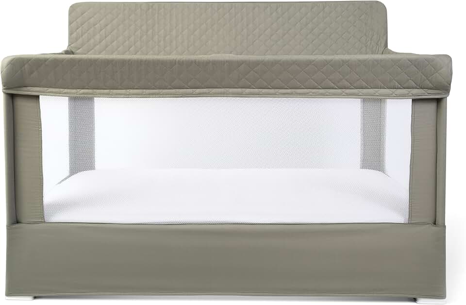 Baby Delight Lunaire Organic Full Size Crib, Organic Sage | Airy Mesh Walls for Air Flow &amp; Visibility, 100% GOTS Certified Organic Cotton Fabric, Tool Free Assembly Baby Bed